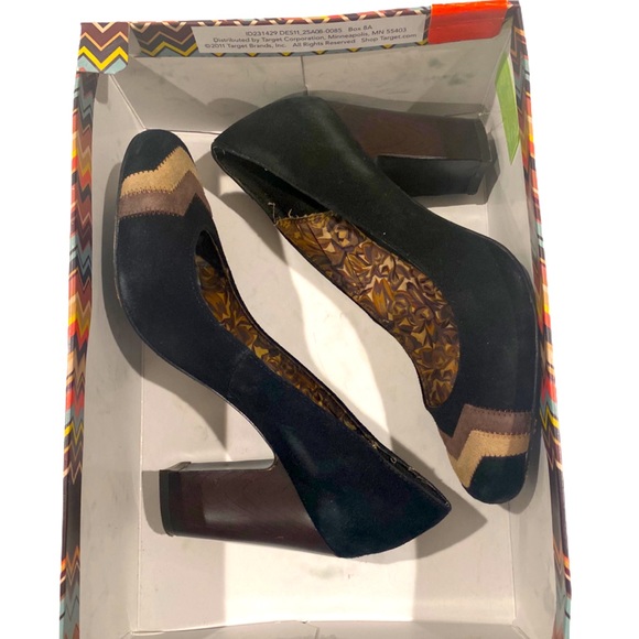 MISSONI For Target Womens Suede Pump Zig-Zag Black Brown Tan Size 7.5 Heels - Picture 5 of 9